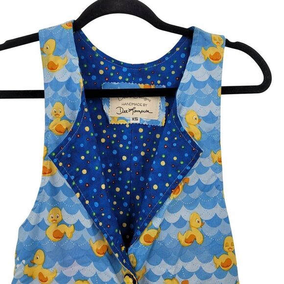 Handmade Whimsical Rubber Duck Maxi Apron Dress Tie Waist Sz XS Blue Pockets Fun - Picture 5 of 13